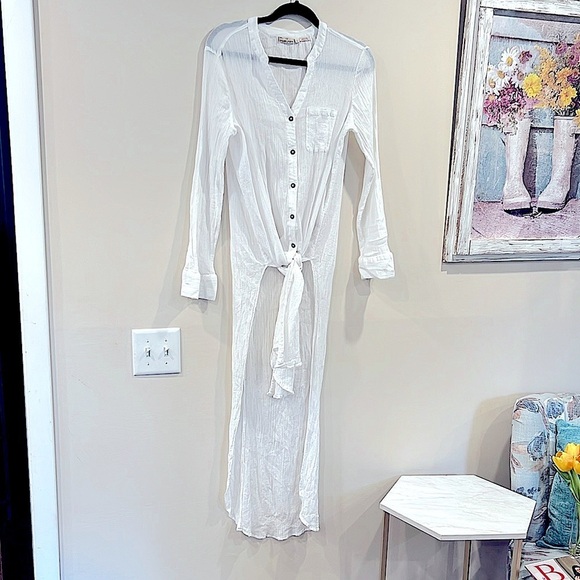 🔥Anthropologie Holding Horses White Button-Down Sleepwear Robe - Picture 5 of 6